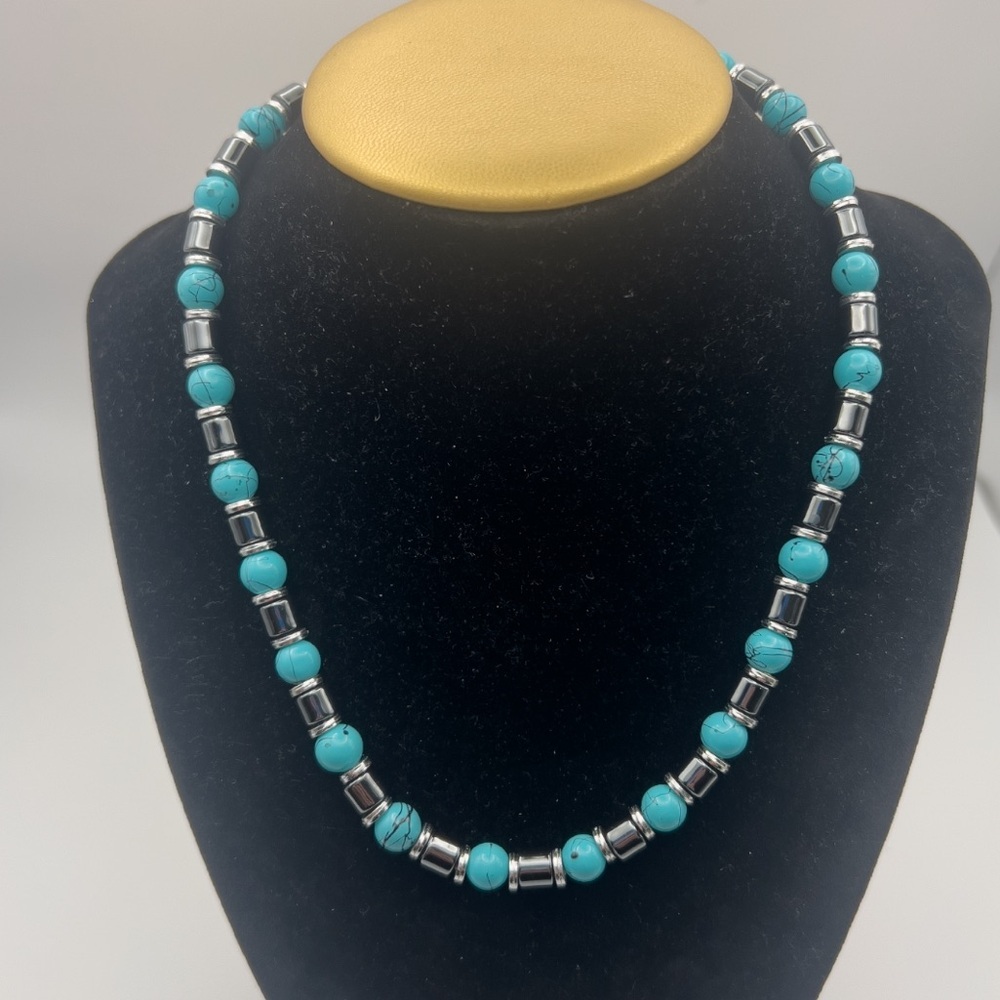 Blue and hematite Southwestern choker - Picture 2 of 7